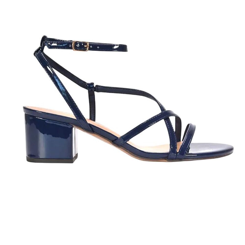 XY London Womens/Ladies Maria Patent Strappy Block Heel Sandals / Navy - Picture 3 of 4